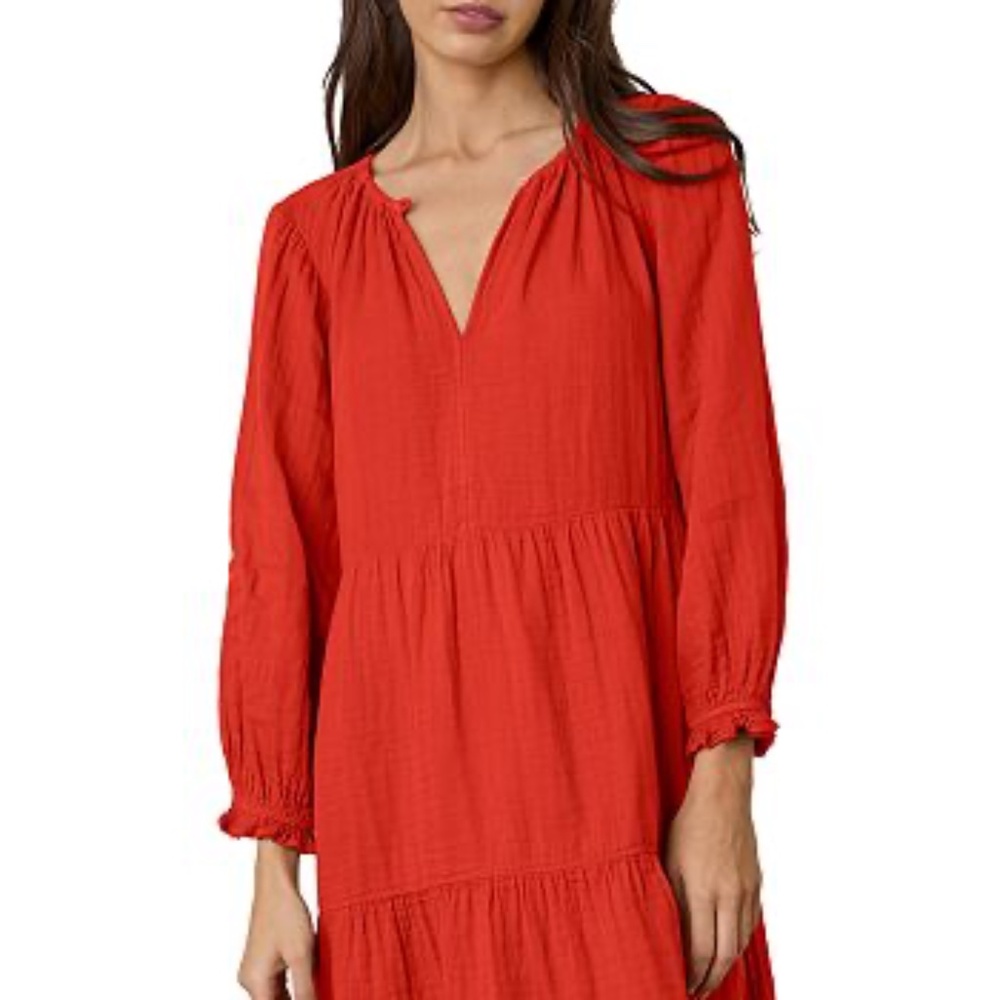 Velvet by Graham & Spencer Red/Orange Tiered Sundress with Bishop Sleeves